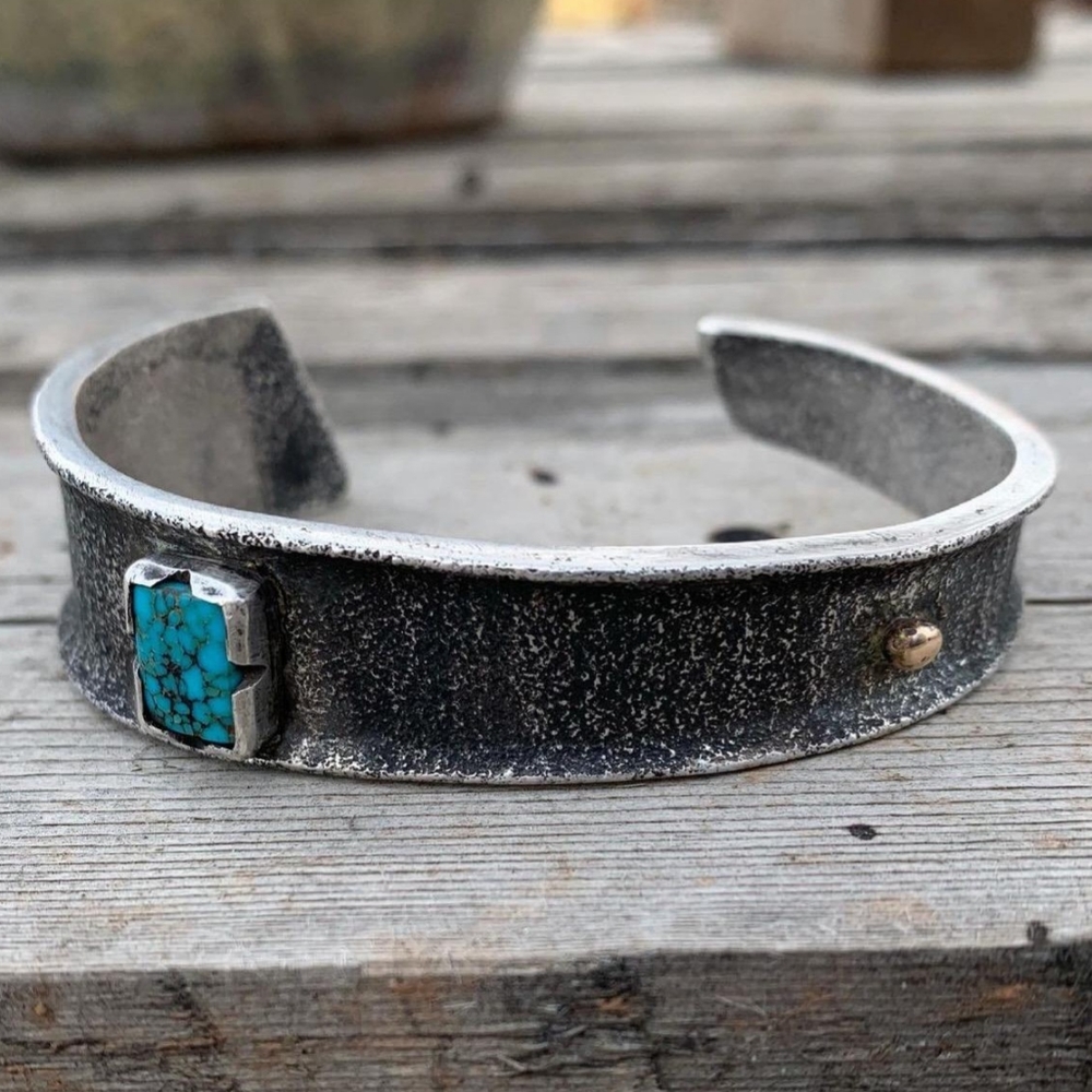 Tapered tufa cuff with 14k gold drop